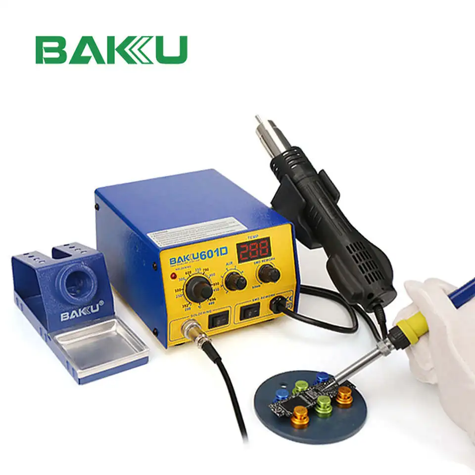 BAKU BK-601D LED Digital Display Hot Air SMD Rework Station, Soldering Iron Heat Gun Kit 2 in 1 for BGA Phone Welding Repair