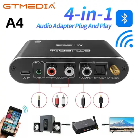 GTMEDIA Audio Receiver Bluetooth 5.1 DAC Coaxial Digital Analog Converter 3.5mm AUX RCA Mic U Disk Jack Stereo Wireless Adapter
