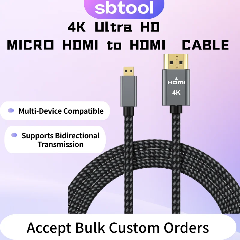 Micro HDMI-Compatible Male To Male HDMI-compatible To Micro Audio Video Cablefor HDTV Gopro Camera