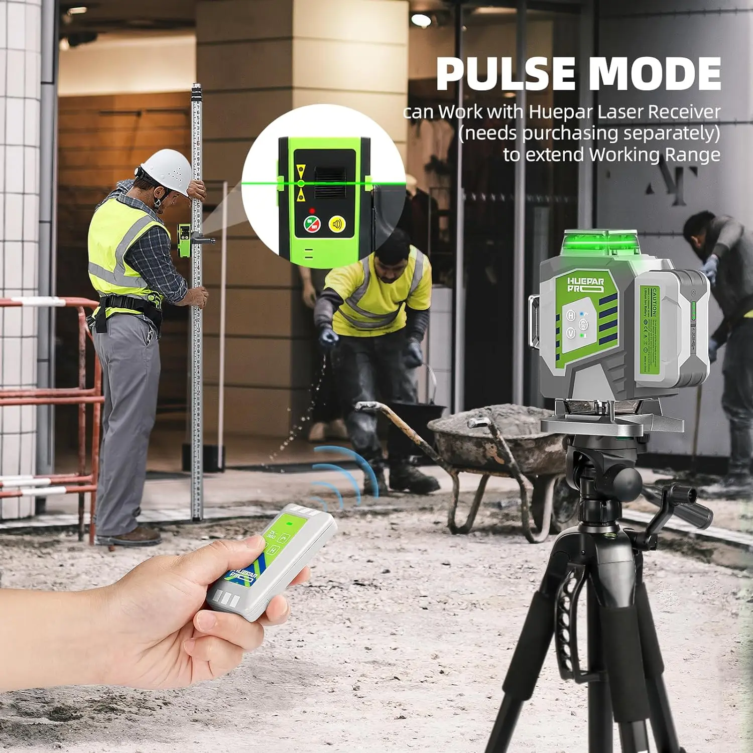 Huepar Professional Laser Level 4D 16 Lines ±2mm High Accuracy Green Cross Line Laser & 8000mAh Li-ion Battery For Construction