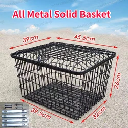 All-metal Solid Oversized Bicycle Basket Electric Vehicle Basket Black Rear Basket 45cm Bicycle with Cover Large Basket