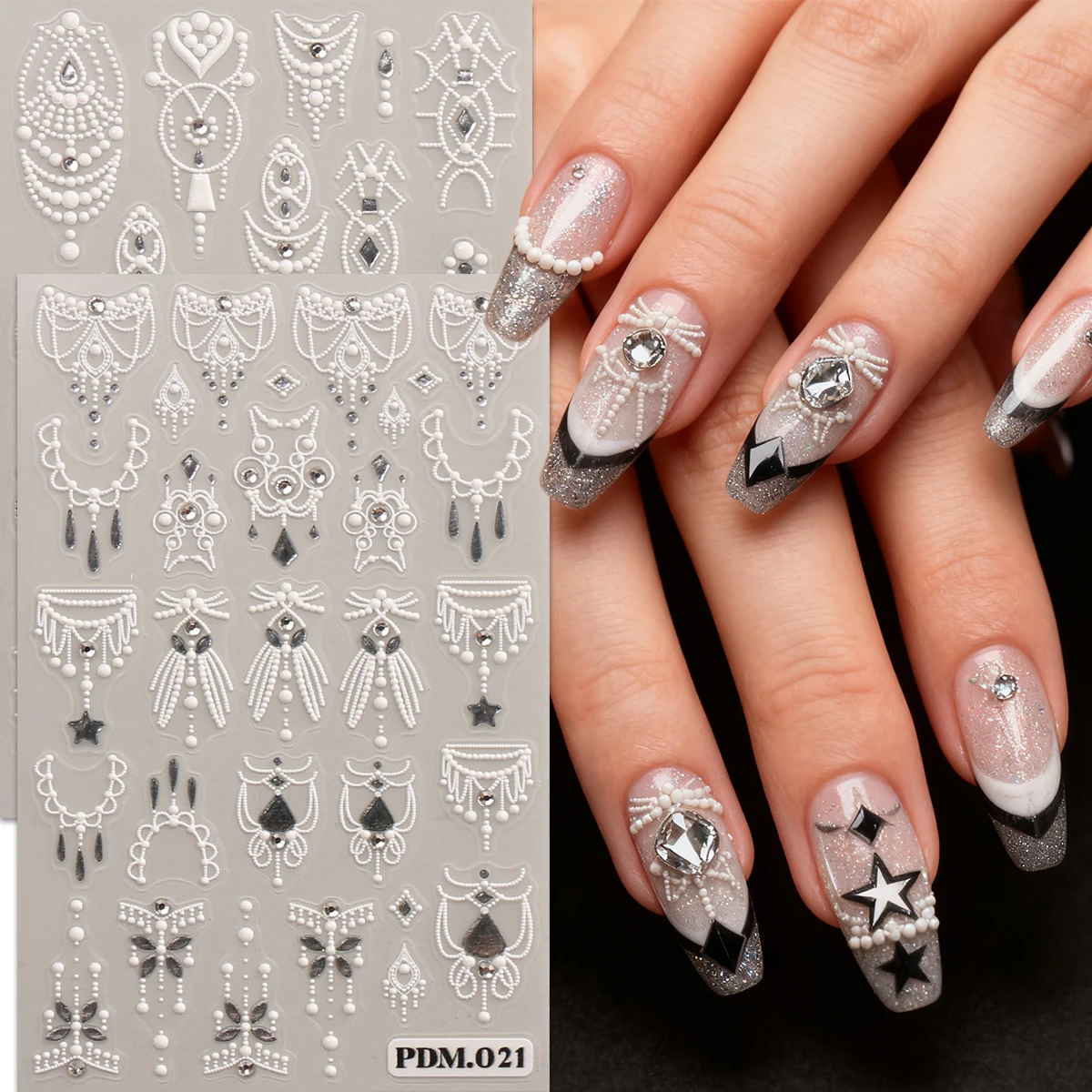 2 Stück Retro-Luxus-Anhänger, französische Maniküre-Maniküre-Aufkleber mit geprägtem Muster, einfach für Nageldekoration, Heimwerken