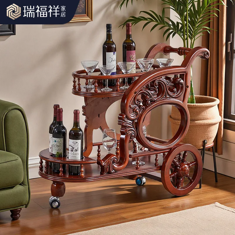 Ruifuxiang, American retro solid wood dining cart movable trolley KTV wine cart restaurant order cart AC205