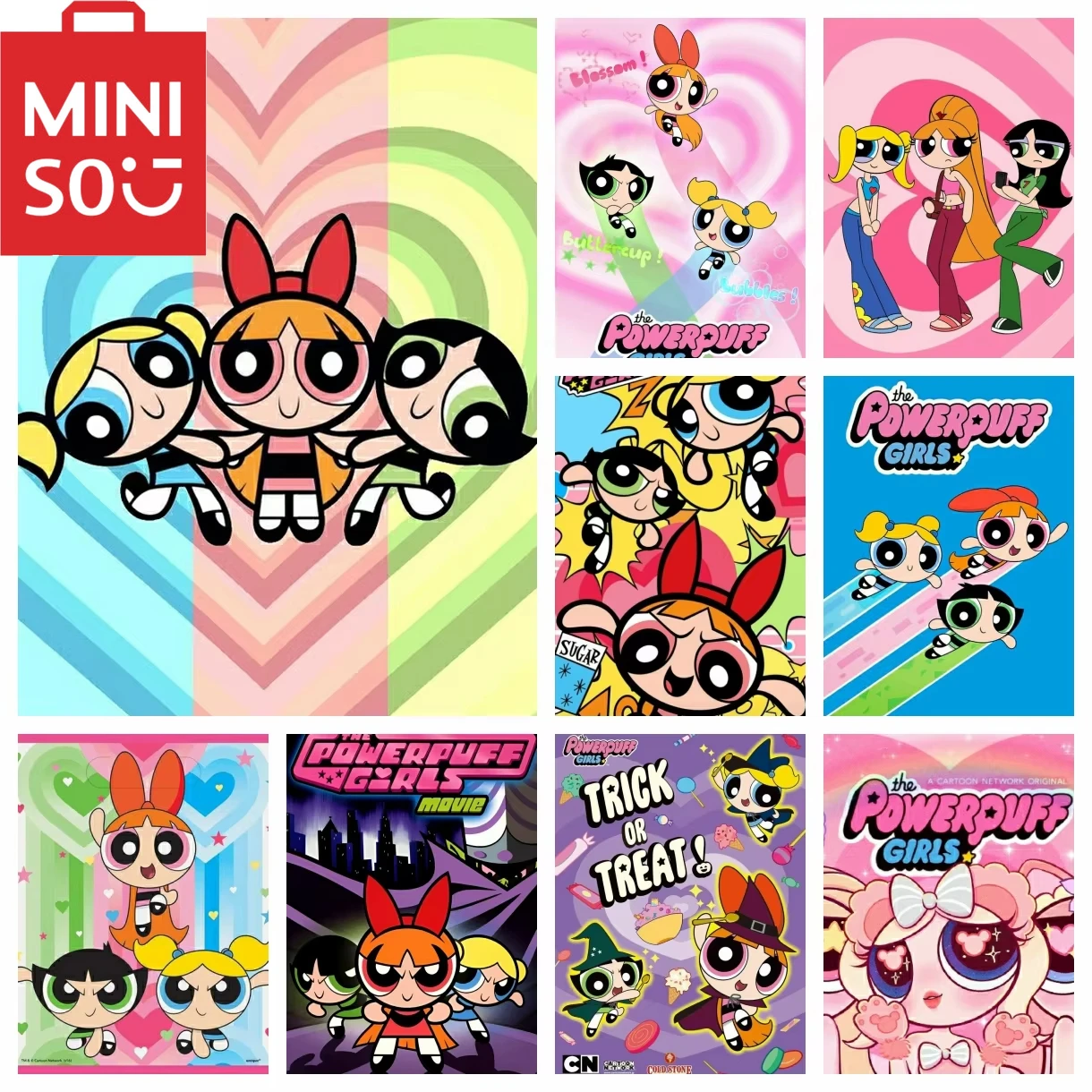 MINISO الماس مجموعات الطلاء Powerpuffs الفتيات أنيمي لطيف الكرتون خلق الحرف 5D DIY بها بنفسك طقم فني فسيفساء ديكور المنزل بدون إطار