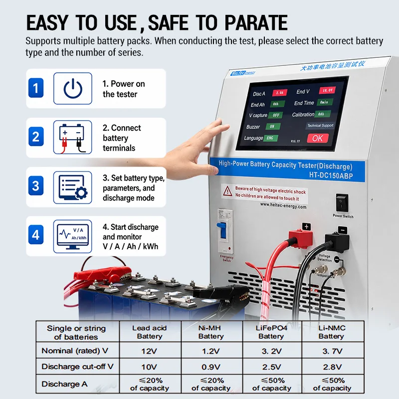 Heltec 5-120V 1-50A Discharge Battery Electronic Load/Capacity Tester for Lead-acid/NiMH/LiFePO4/NCM Batteries Electronic Tools