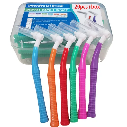 Imagen 2 del producto 20 unids/caja cepillo Interdental Push-Pull en forma de L palillo de dientes de ortodoncia blanqueamiento Dental cepillo de dientes cuidado de higiene bucal