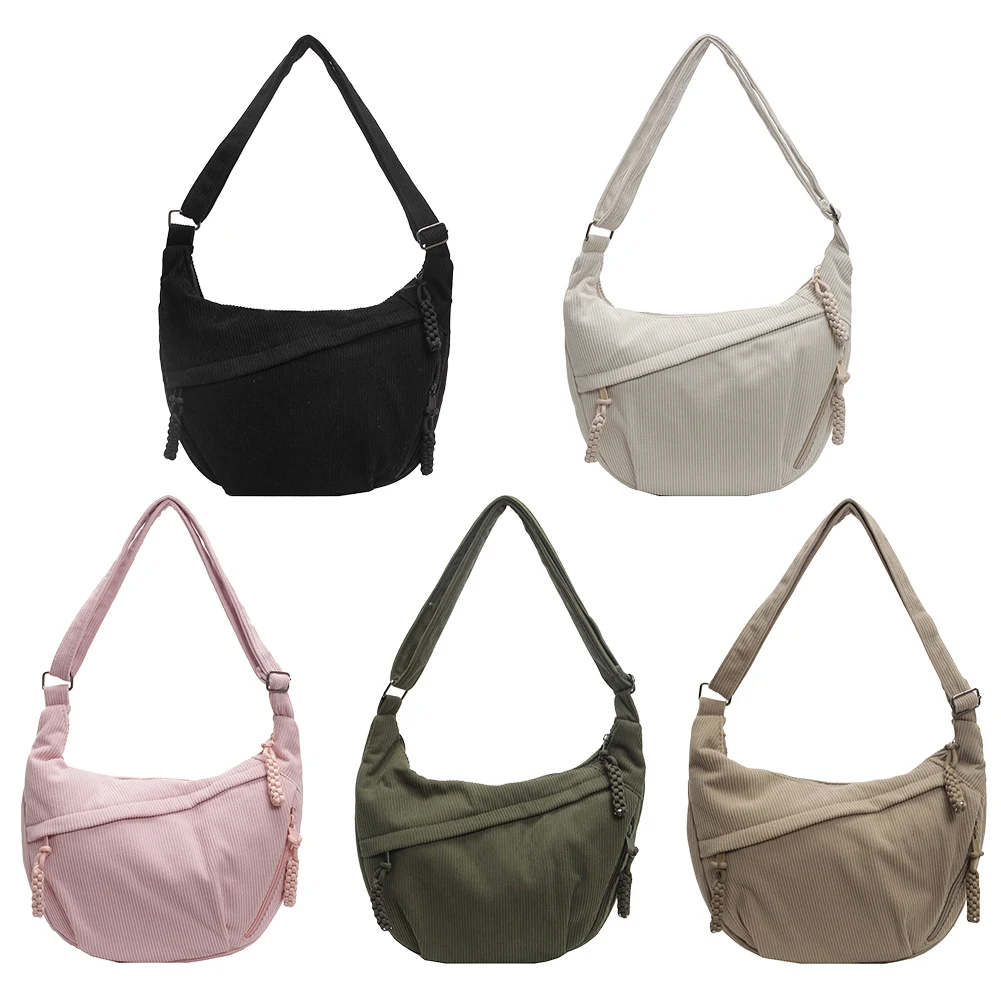 

Corduroy Crescent Bag Solid Color Women Crossbody Bag Zipper Handbag with Pockets Everyday Sling Bag for School Travel Work