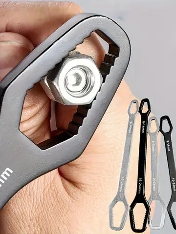 1pc chave universal de extremidade dupla, chave de reparo de porcas de parafuso auto-aperto 3-17mm, chave de catraca de cabeça dupla, ajustável