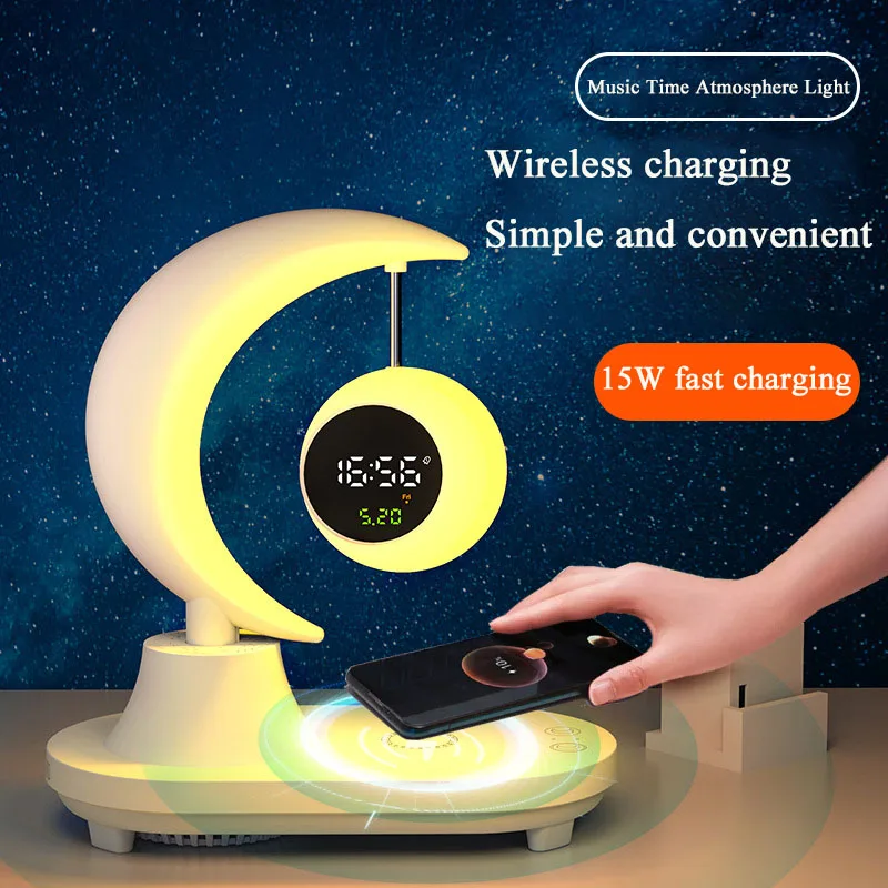 LED Bluetooth Speakers Audio Bedside Lamp Atmosphere Light Alarm Clock Birthday Gift Night Light Mobile Phone Wireless Charger