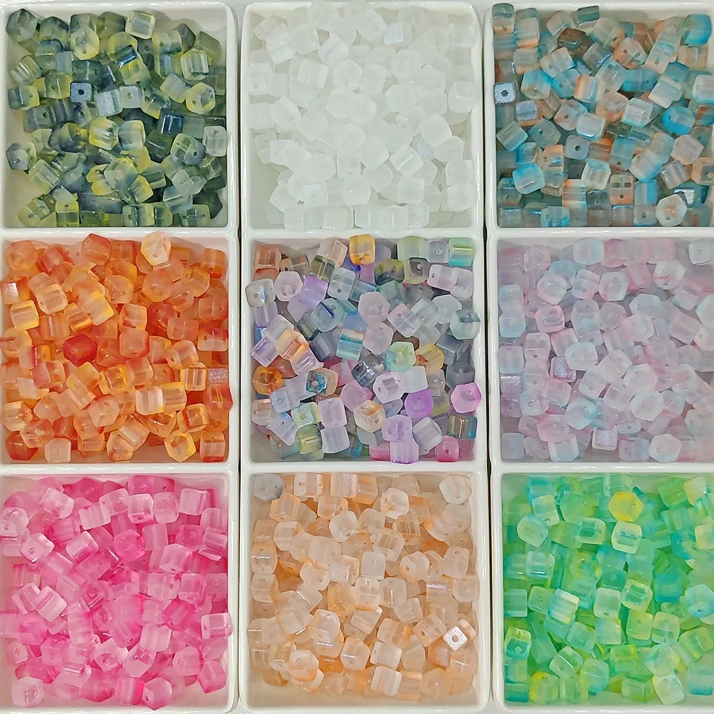 50 قطعة 7 مللي متر الزجاج DIY الخرز سيمفونية التغيير التدريجي المواد اليدوية السكر مكعب الأرز الخرز صنع سوار مجوهرات اكسسوارات