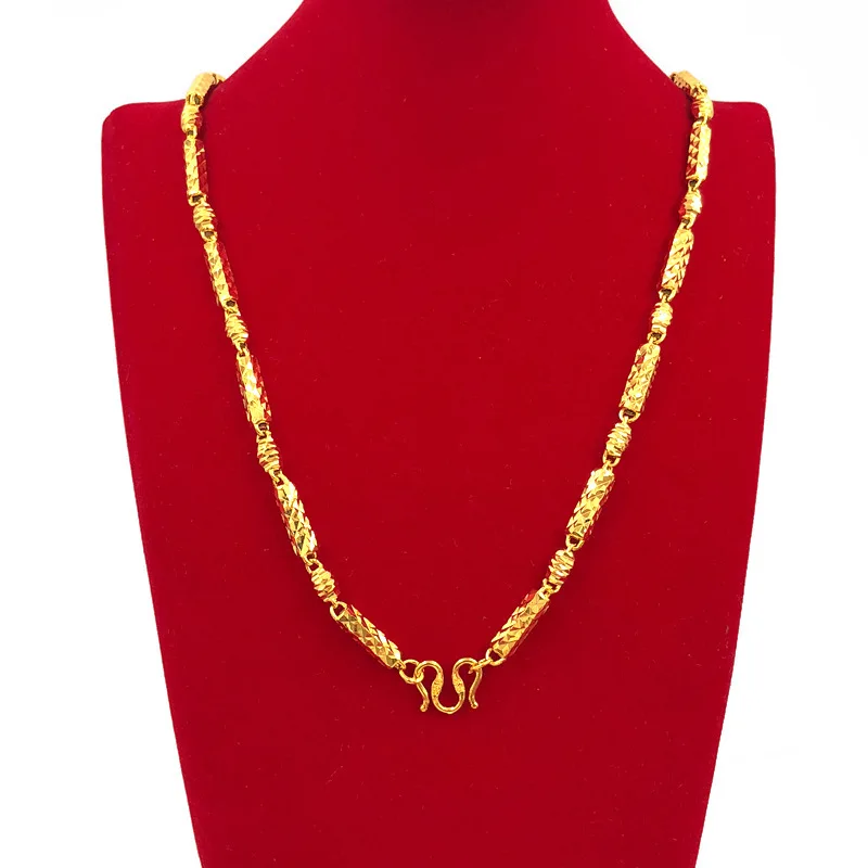 Men's necklace round pillars hollow matte surface transfer beads thick chain matte cool handsome fashion 9999gold