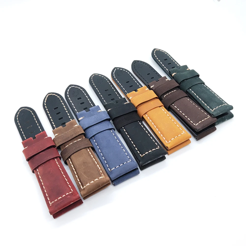 

24mm / 22mm 125mm / 75mm Calf Leather for 22mm Tang buckle PAM PAM111 Suede lether strap Brand