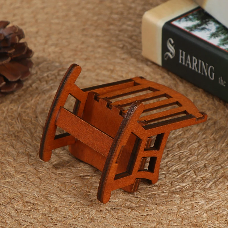 /Kb/Wooden Mini Dollhouse Rocking Chair Model Toy DIY Miniature Accessory 1/12