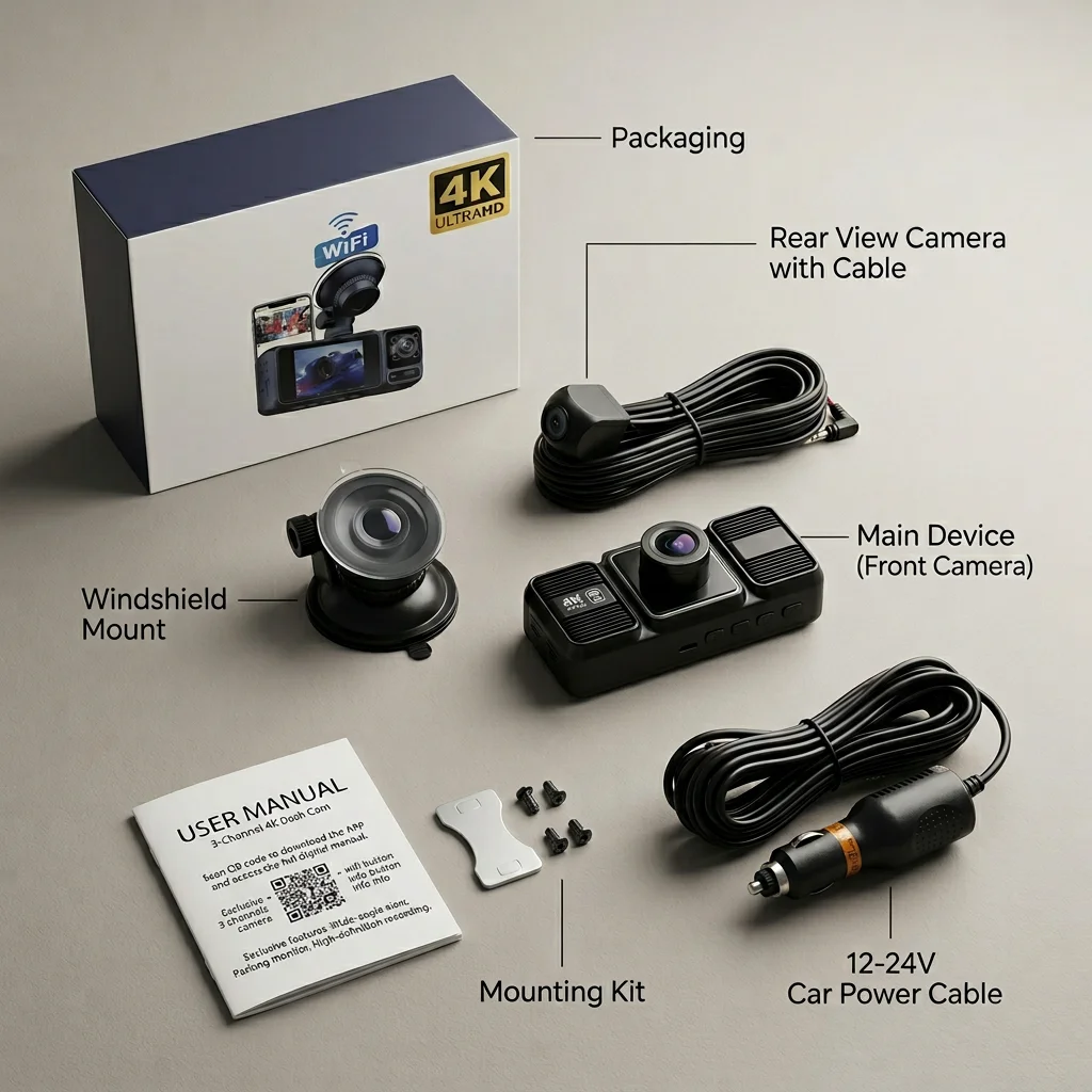 4K 2160P Dash Cam 3 Lens WiFi Car DVR Front Inside Rear Triple Camera 720P Video Recorder Allwinner G-sensor 24H Parking Monitor