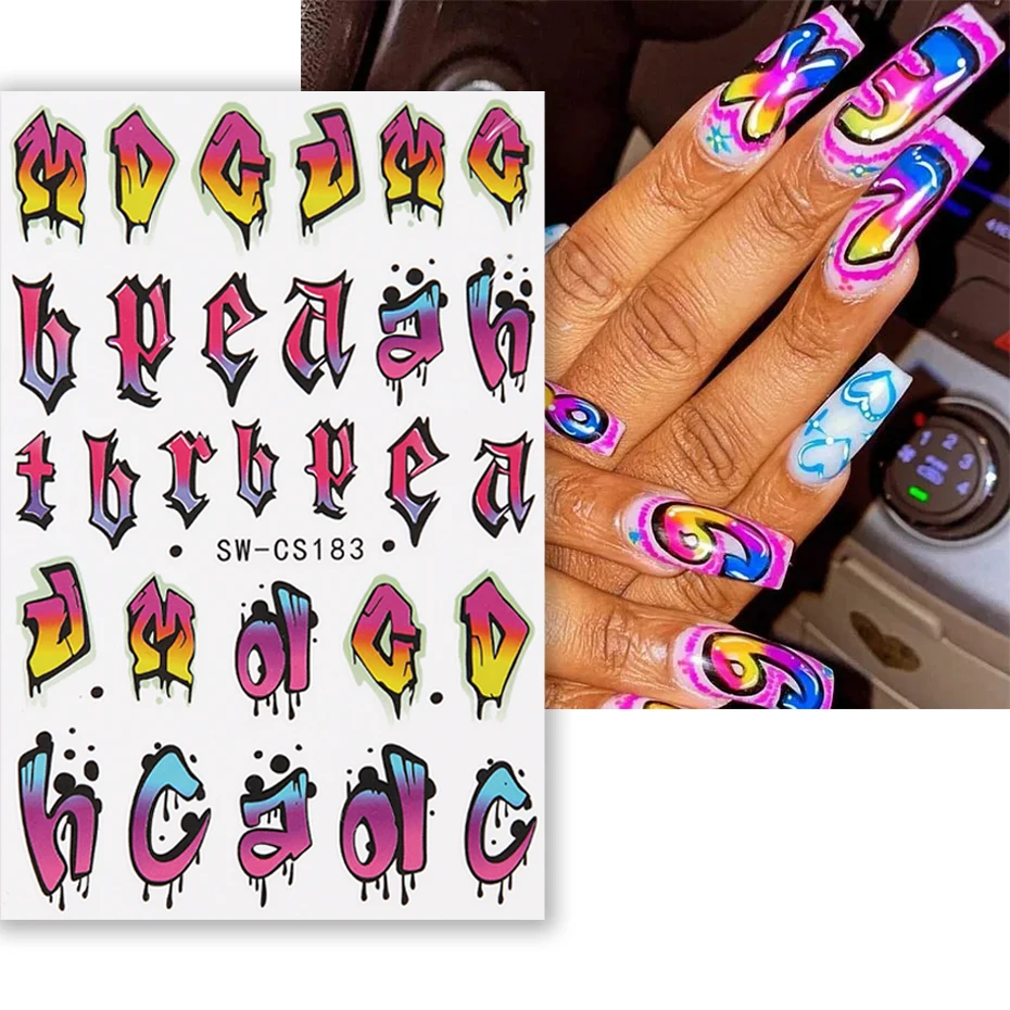 3D Colorful Large Letter Alphabet Nail Stickers Exaggerate Style Nail Decoration Deacal Tips DIY Manicure Art Accessories Tools