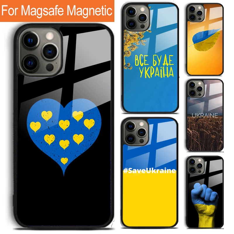 Peace Love & u-Ukraine Phone Case For iPhone 16 15 14 13 12 11 Pro Max Plus Magsafe Magnetic Wireless Charging Cover