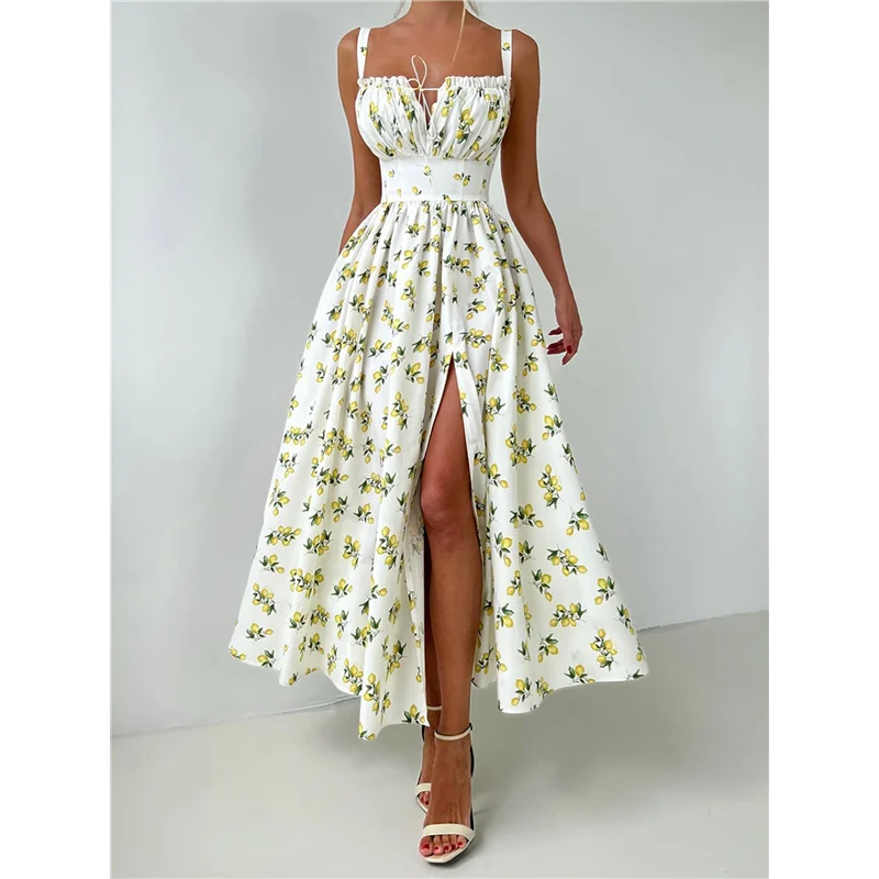 ASDS-Vestidos de verão para mulheres 2025 vestido espartilho floral longo vestido de mulher de leite