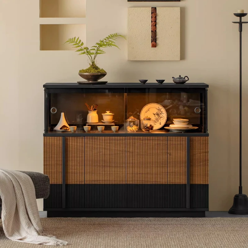 

Side cabinet Solid wood teak side cabinet Living room wine cabinet Simple entrance storage locker