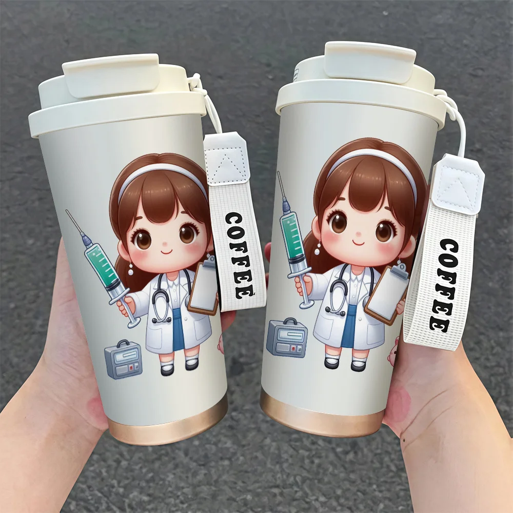 1 18oz medical theme 316 stainless steel thermos cup with leak-proof cover-double vacuum insulated cup suitable  hot/cold drinks