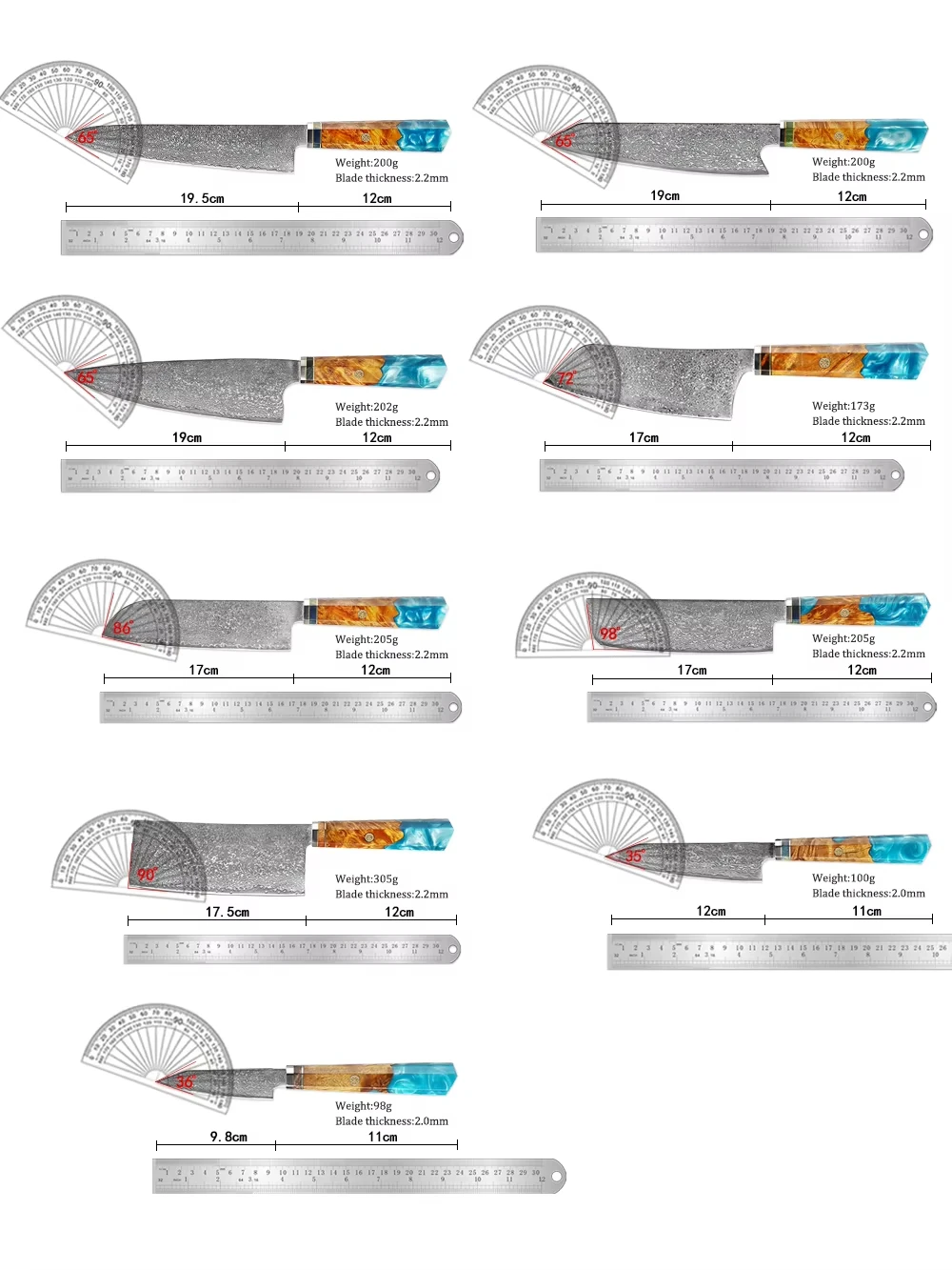 Premium Japanese Damascus Steel 1-9pcs Kitchen Knife Set Razor Sharp Chef's Knife Vegetable Chopper Meat Knife Ergonomic Handle