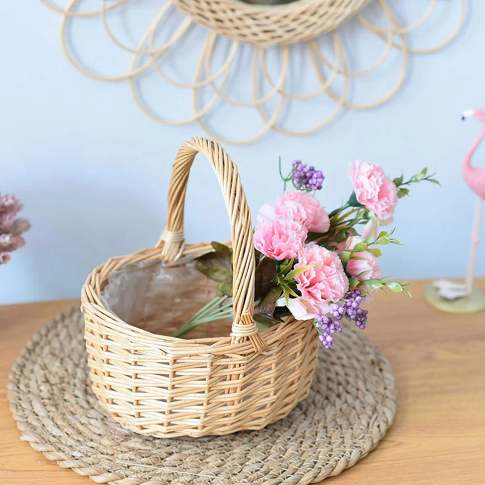 Desktop Portable Egg Basket Lovers Fruit Wicker with Cover Rattan Flower Holder