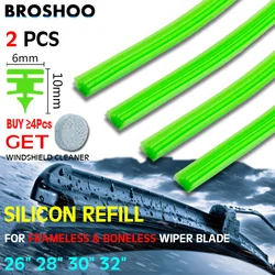 2 PCS Car Wiper Blades Silica Gel Silicon Refill Strips for Frameless Boneless Wipers 6mm 26