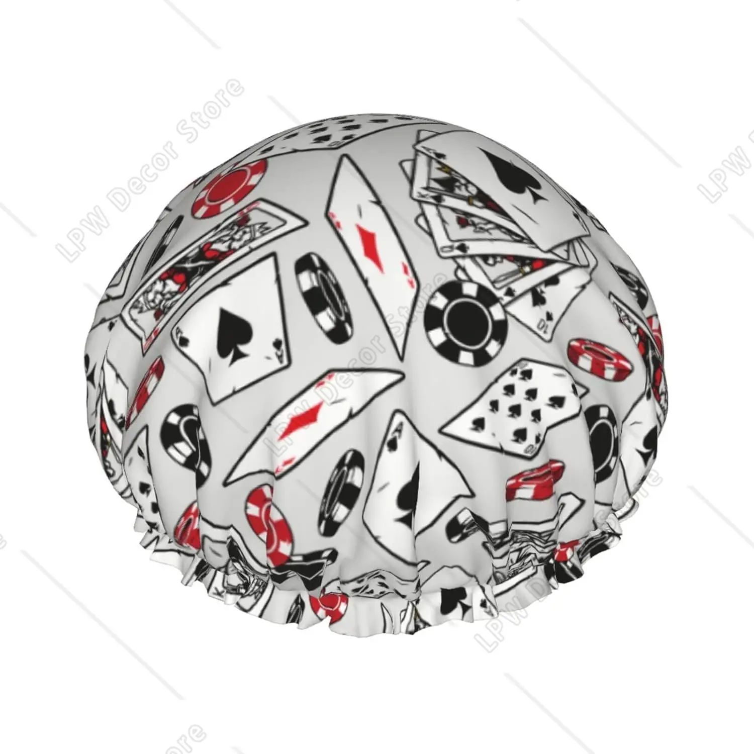 Vintage Chips And Playing Cards Shower Cap For Women Reusable Double Layers Waterproof Shower Hair Shower Hat For Long Hair