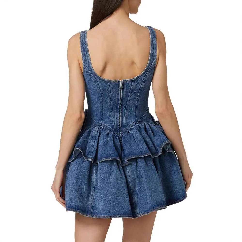 Verão 2025 Feminino Floral Dupla Camada Slim A-Line Denim ter Saia Or Dr CleanFit Cintura Alta Sem Marca Tee-acetato...