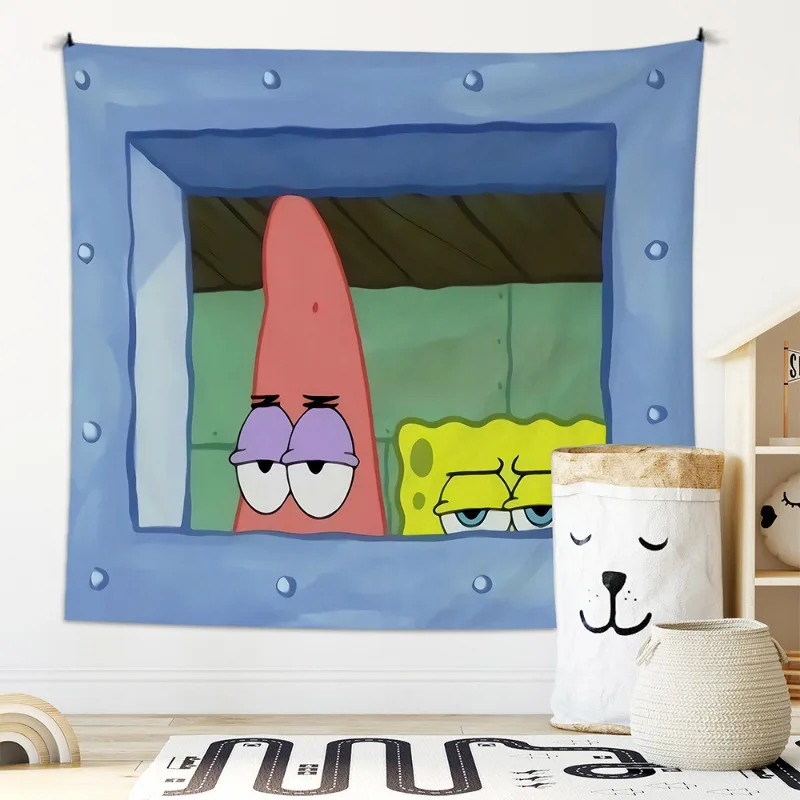 Octopus Brother SpongeBob SquarePants Cartoon Hanging Cloth  Bedroom Wall Decoration Background Cloth Cute and Funny Tapestry