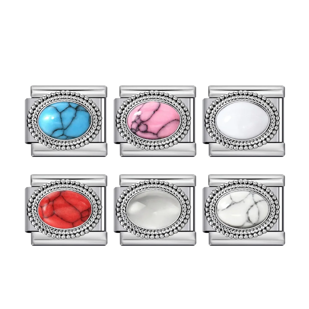 Fashion Elliptical Colored Turquoise Pendants Italian Charms Fit 9mm Stainless Steel Bracelet DIY Making Jewelry Accessories