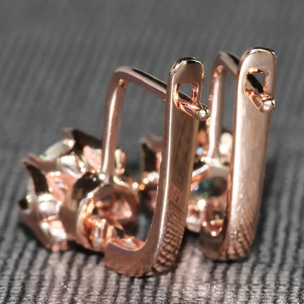 Huitan Rose Gold Color Women\'s Hoop Earrings New Arrival Fancy Flower Charm Earrings with Cubic Zircon Girl Gift Fashion Jewelry