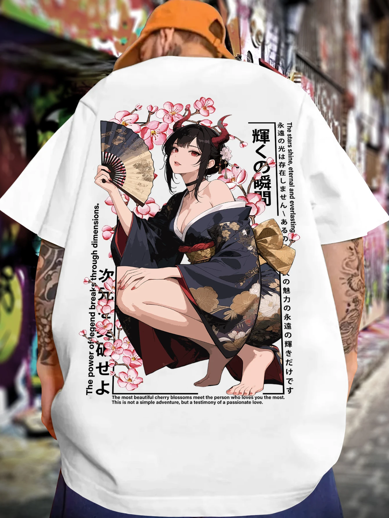 Herren-T-Shirt im Anime-Manga-Stil mit Kirschblütenmuster im japanischen Stil, geeignet für den täglichen Gebrauch, trendig, vielseitig