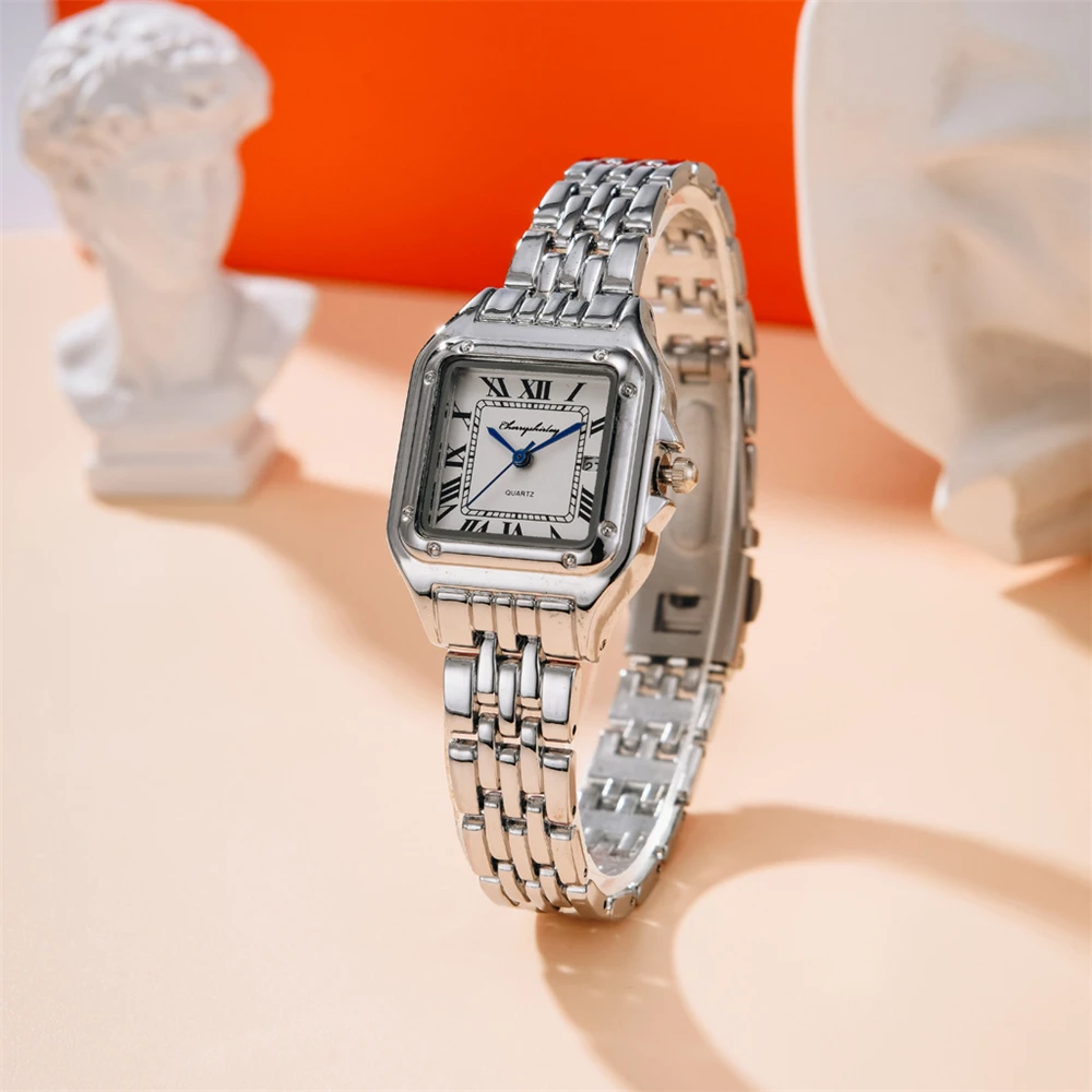 Luxury Branded Women Watches 2023 Simple Square Roman Calendar Women Quartz Watch Fashion Stainless Steel Strap Ladies Clock