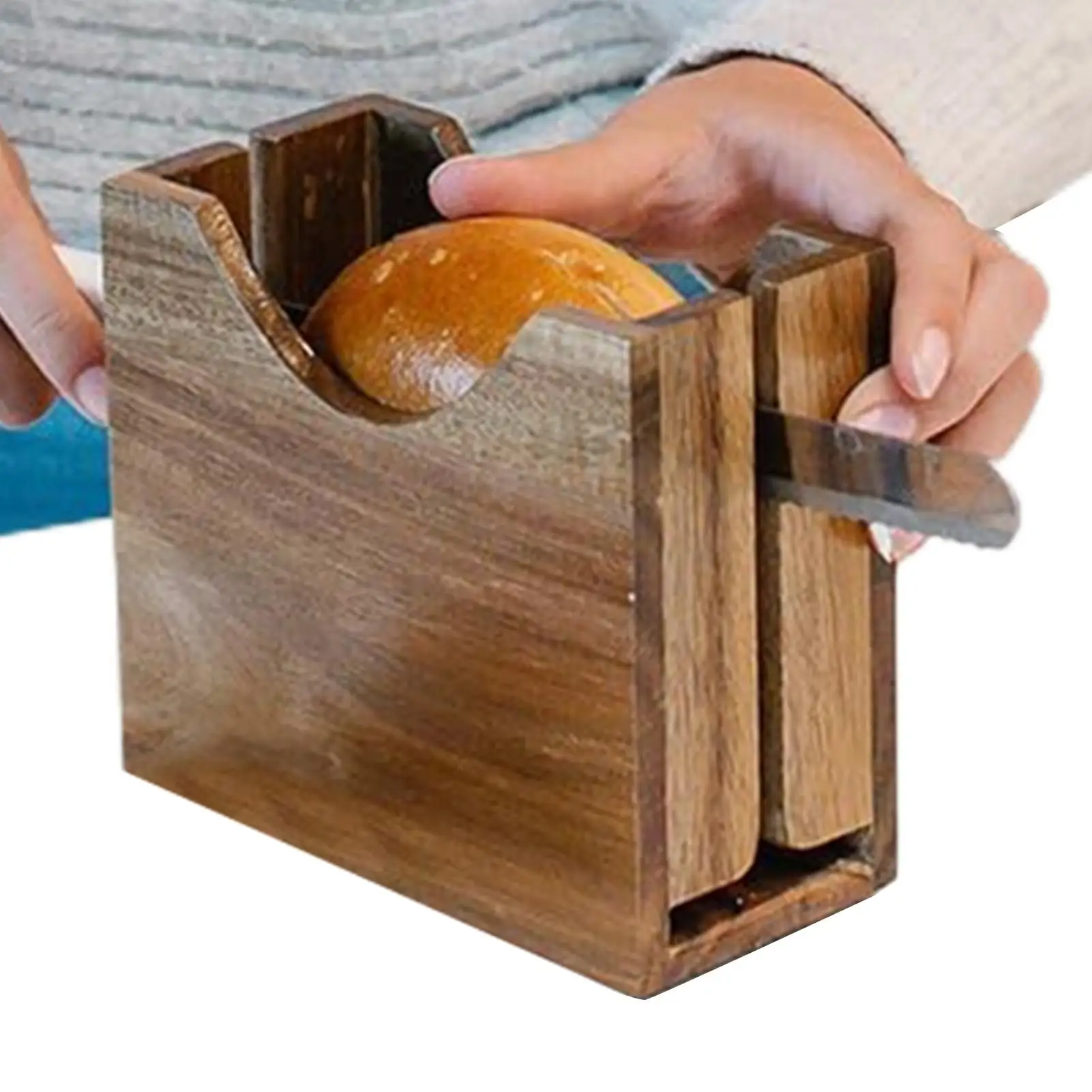 Bagel Cutter Wood Anti-Slip Effortless Stylish Cutting Groove Bread Cutter Kitchen Gadget for Home Dorm Apartment Cafe