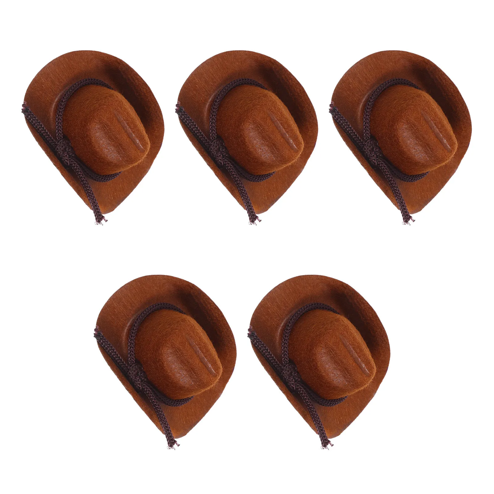5Pcs Mini Cowboy Flocked Hats Vintage Western Caps for Dollhouse Party Decor Bottle Toppers Craft Accessories Hair Clip Mini Hat