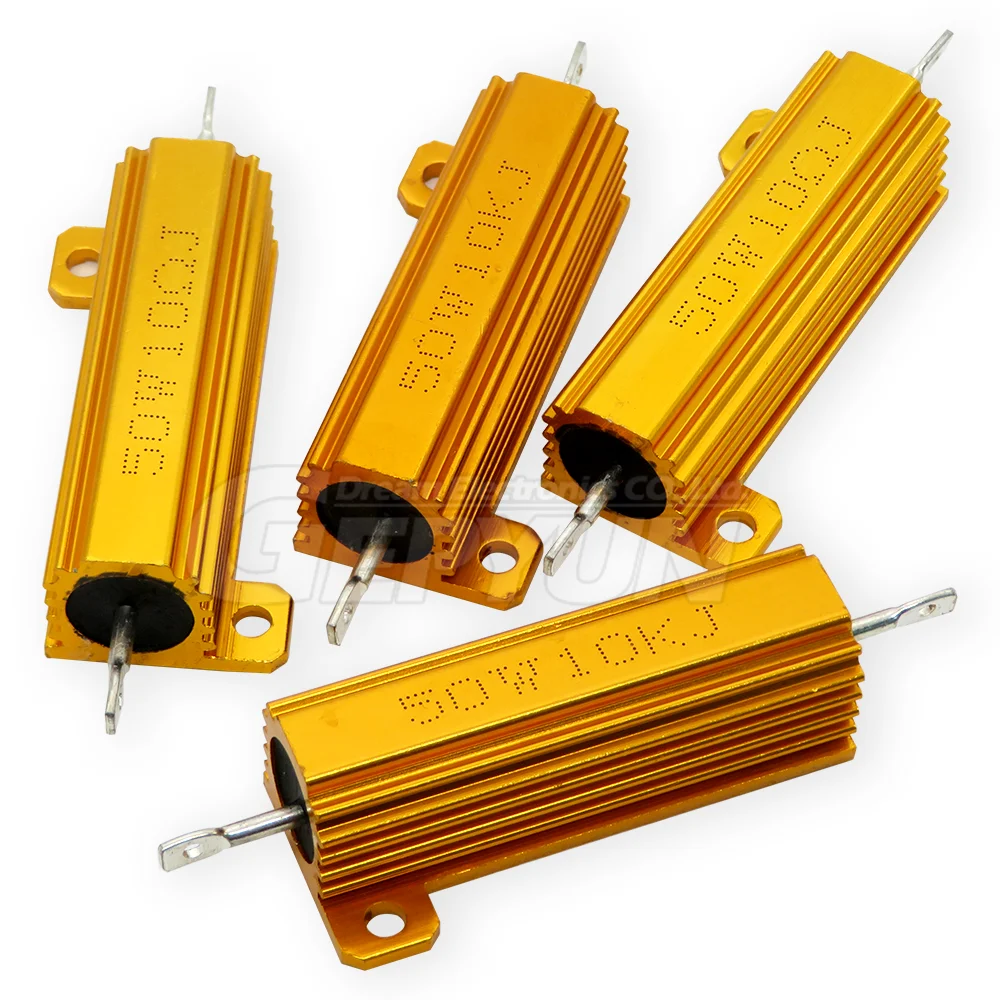 1pcs 50W Aluminum Power Metal Shell Case Wirewound Resistor  0.05 0.1 0.5 1 2 6 8 10 20 200 500 750 800 1K 10K ohm 0.01-100K