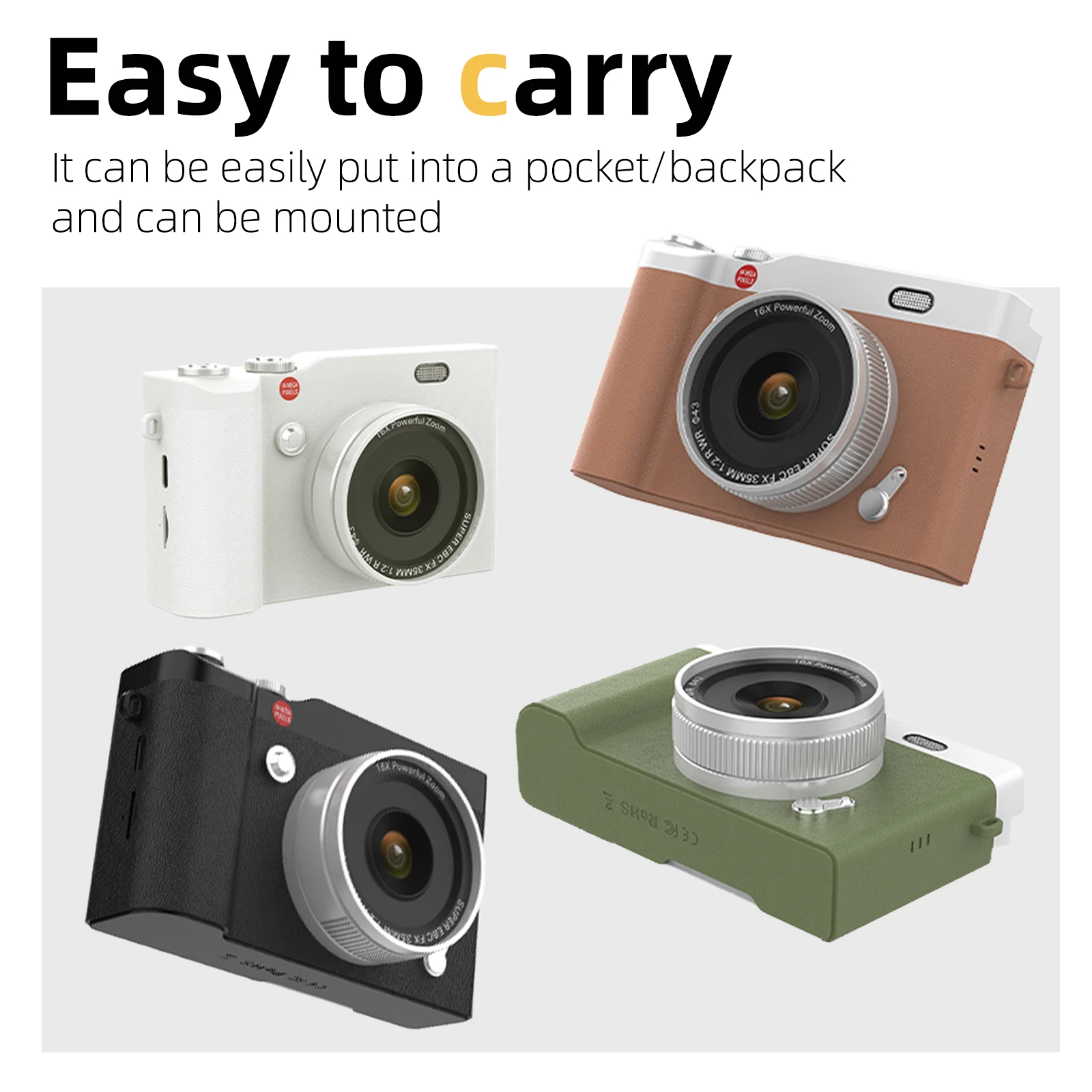 Digital Camera 4K Full HD Video Retro Style Portable for Students Kids Gift High Resolution Compact Toy Camera