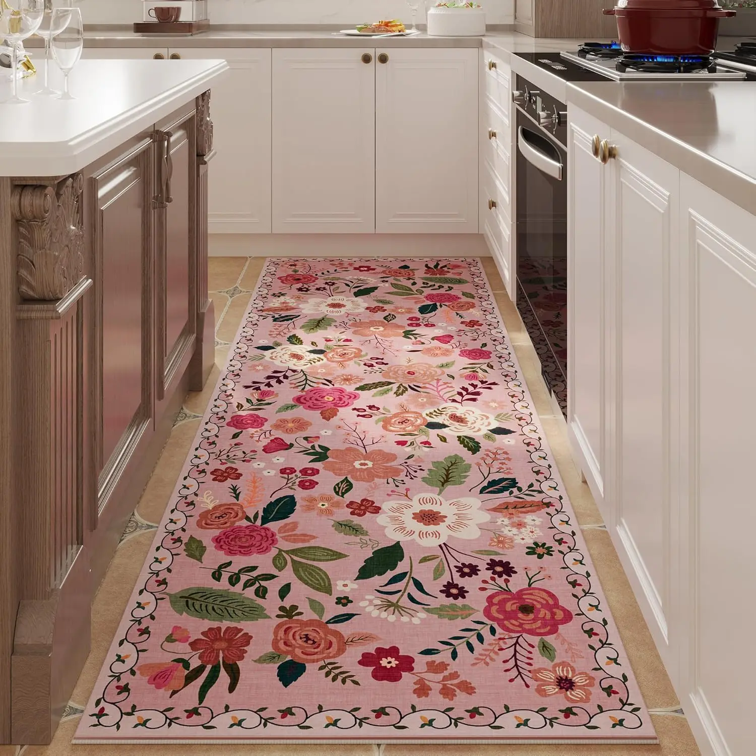 VIKAMA Area Rug for Kitchen Non Slip Washable Soft Floral Carpet Runner Rugs for Hallways,Kitchen,Laundry,Bedroom,Bathroom Decor