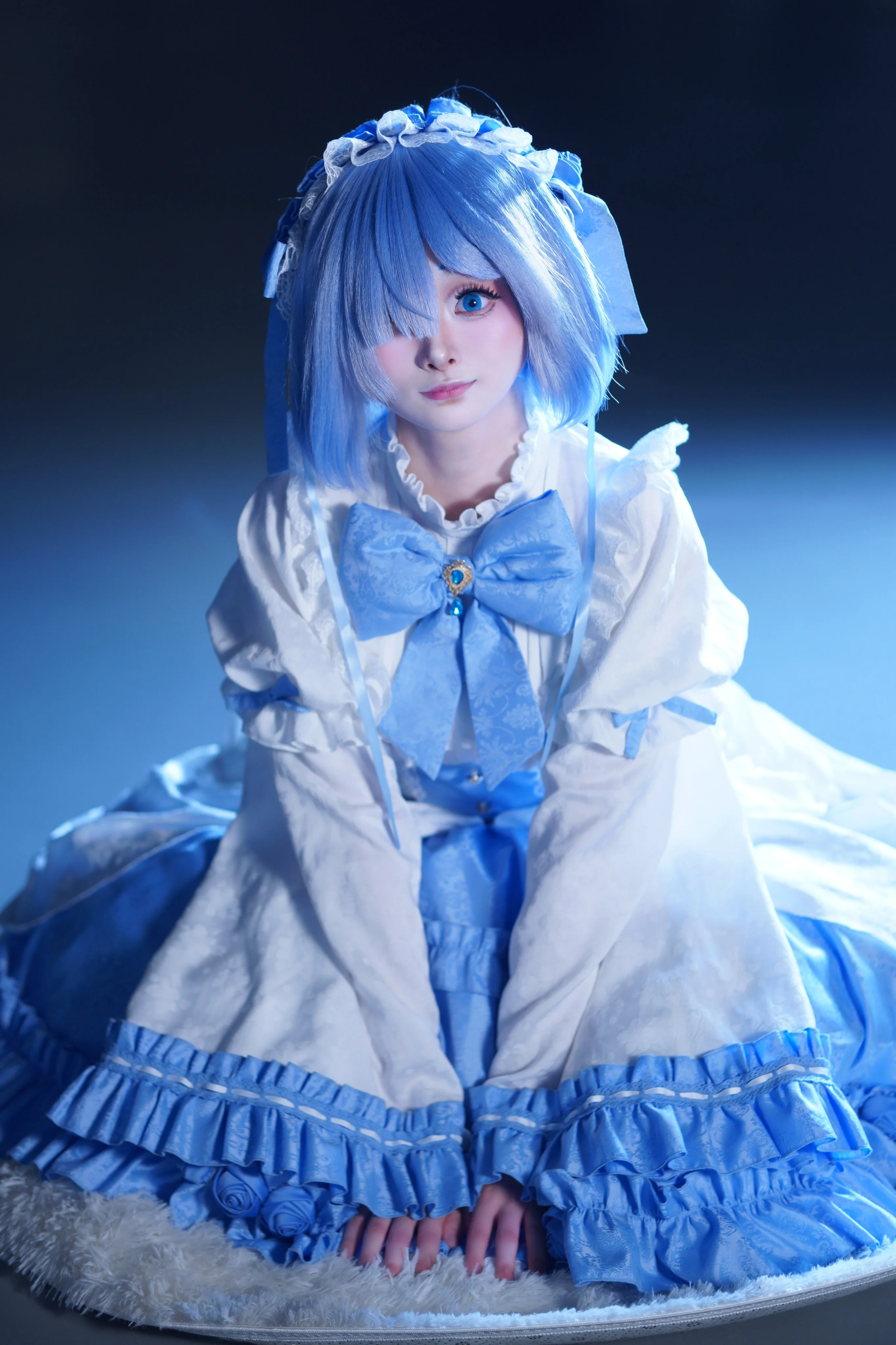 ゼロ 新しい Mooyiyi cos レム コスプレ衣装 ハロウィン クリスマス ロールプレイング パーティー コミック XS-L 青と白のかわいいドレス ロリータ