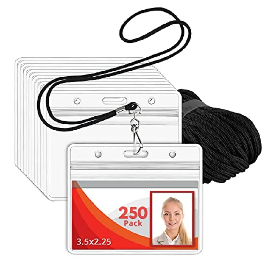 

Набор ланъярдов 3,5x2,25 дюйма с прозрачным пластиковым горизонтальным держателем для бейджа, прочный чехол для именной карты с мягким тканым шнурком для шеи.