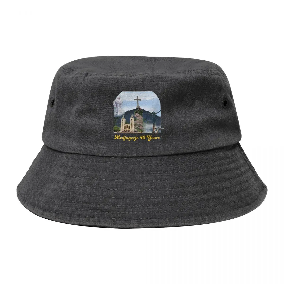 

Medjugorje Collage Fourty Years Bucket Hat black hats for men Gentleman Hat Women's Beach Visor Men's
