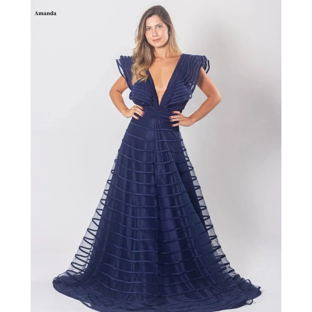 

Amanda Customized V Neck Backless Sleeveless Prom Dress Multi-Layered vestidos de noche Floor-Length A-line Formal Evening 2025