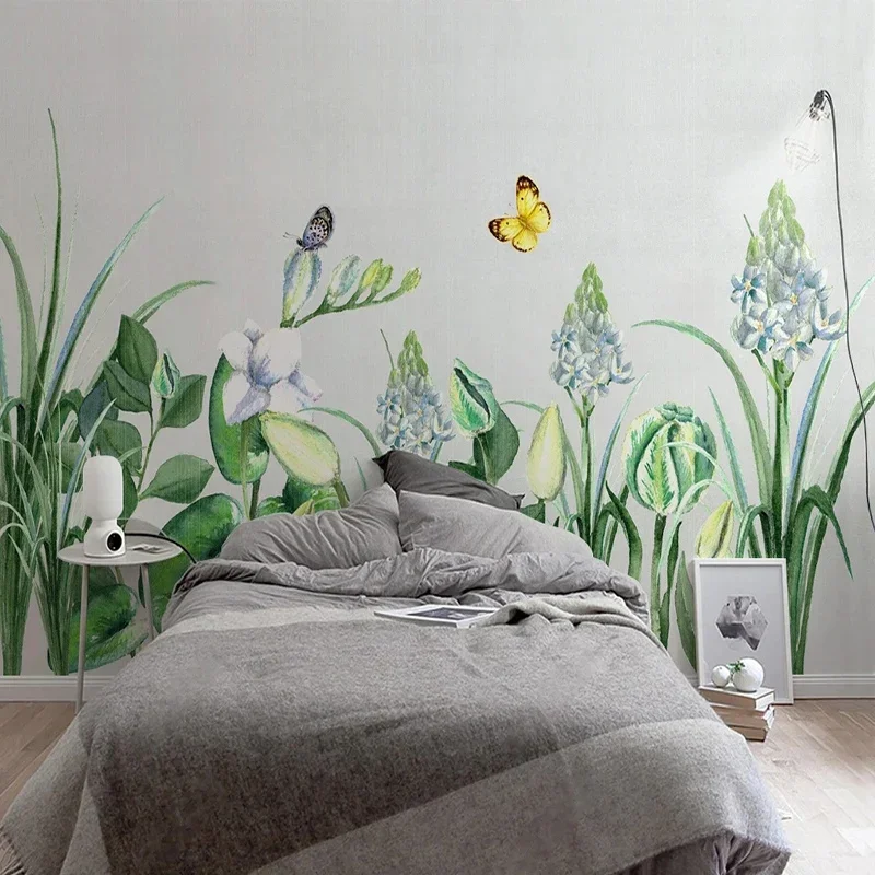 Custom Photo Wallpaper 3D Green Leaf Plant Butterfly Mural Living Room TV Background Wall Paper Papel De Parede Home Decor Mural