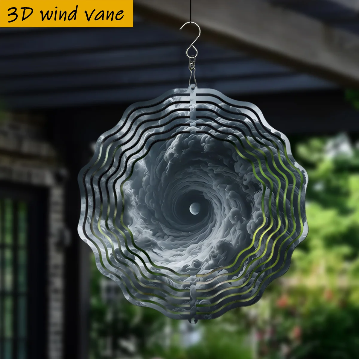 3D Swirling Storm Cloud Wind Spinner - 10 Inch Metal Art with 360 Swivel Hook for Christmas Halloween Garden Gift