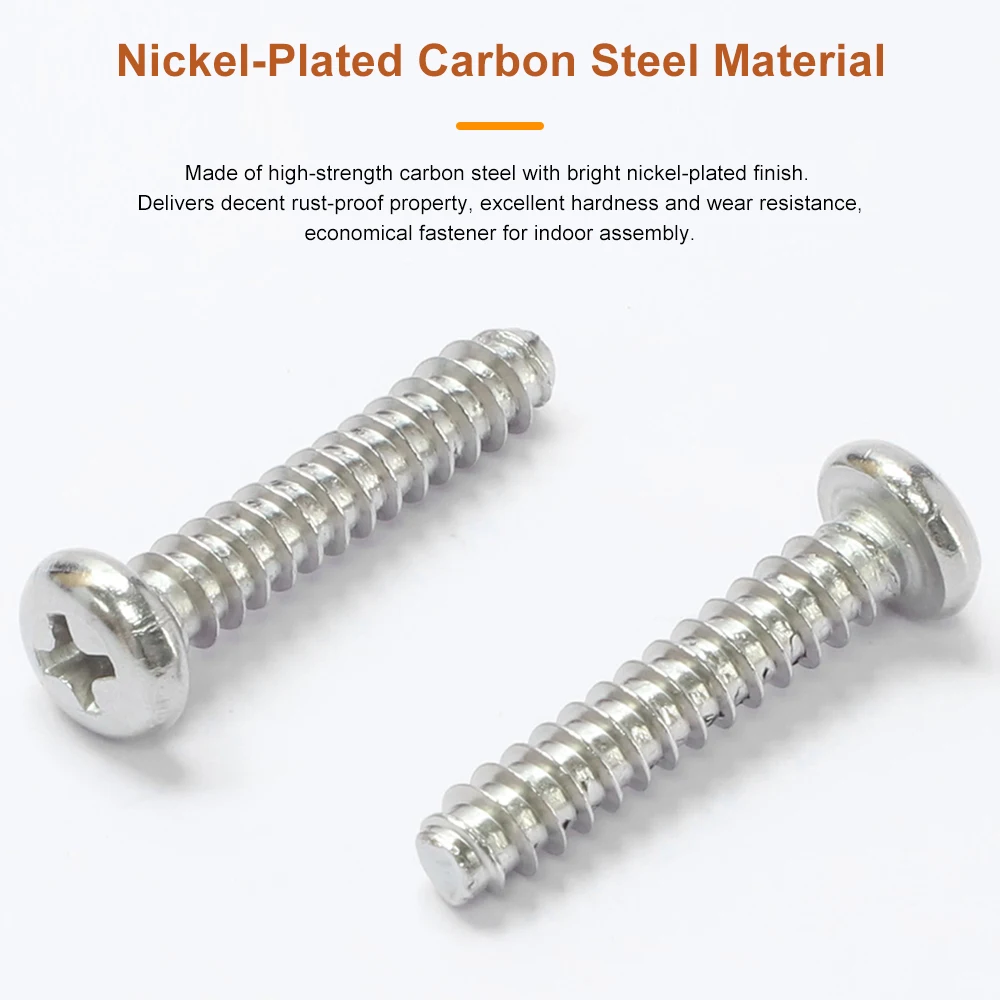 Nickel Plated Cross Pan Head Flat Tail Tapping Screw M1 M1.2 M1.4 M1.5 M1.6 M2 M2.6 M3-M5 Phillips Round Head Self Tapping Screw