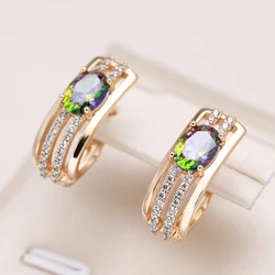 Kinel New 585 Rose Gold Color Vintage Drop Earrings for Women Unusual Colourful Natural Zircon Earrings Fashion Daily Jewelry