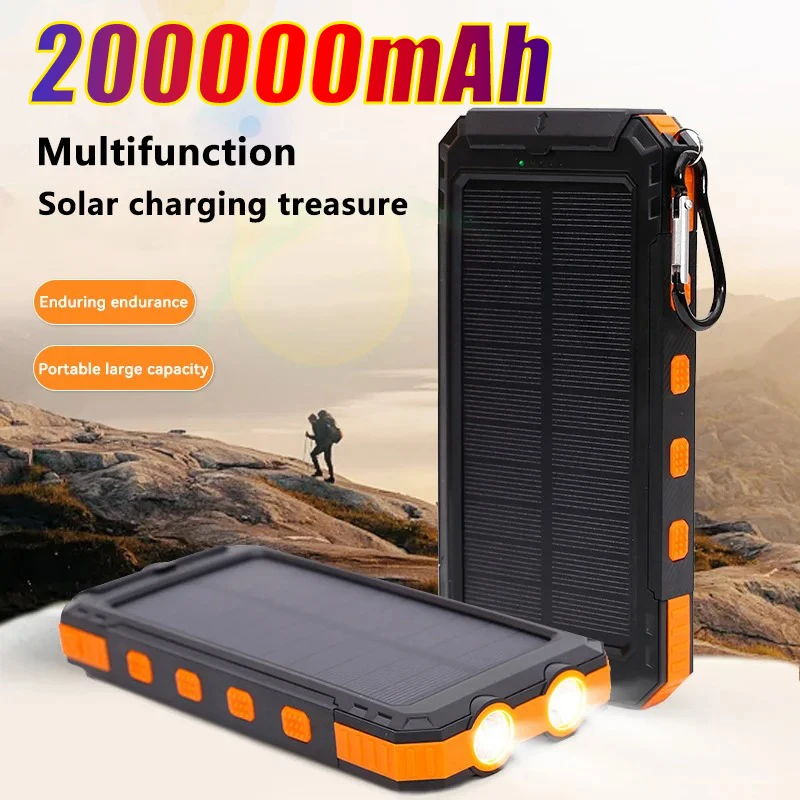 New 200000mAh Solar Power Bank Outdoor Wild Camping Large Capacity Backup Power Portable With Compass Supply Rapid Charging