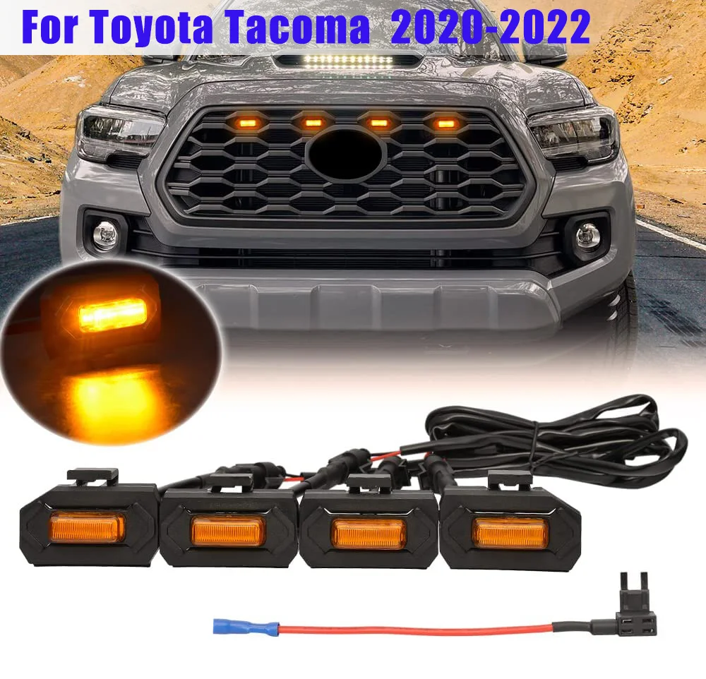 

4pcs Front Grille Raptor LED Light Upgrade for Toyota Tacoma 2020-2022 TRD Off Road and Sport OEM Grille Outer Lamp With Fuse