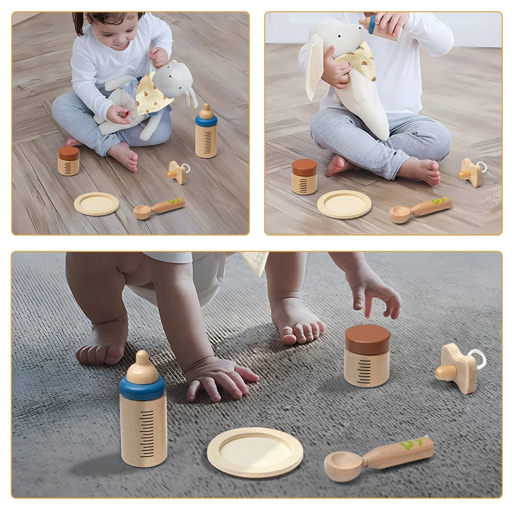 Bottle Feeding Toys Kids Plaything Girl Toddler Decorations Playing House Decors Wood Tableware Props Parent-child Wooden