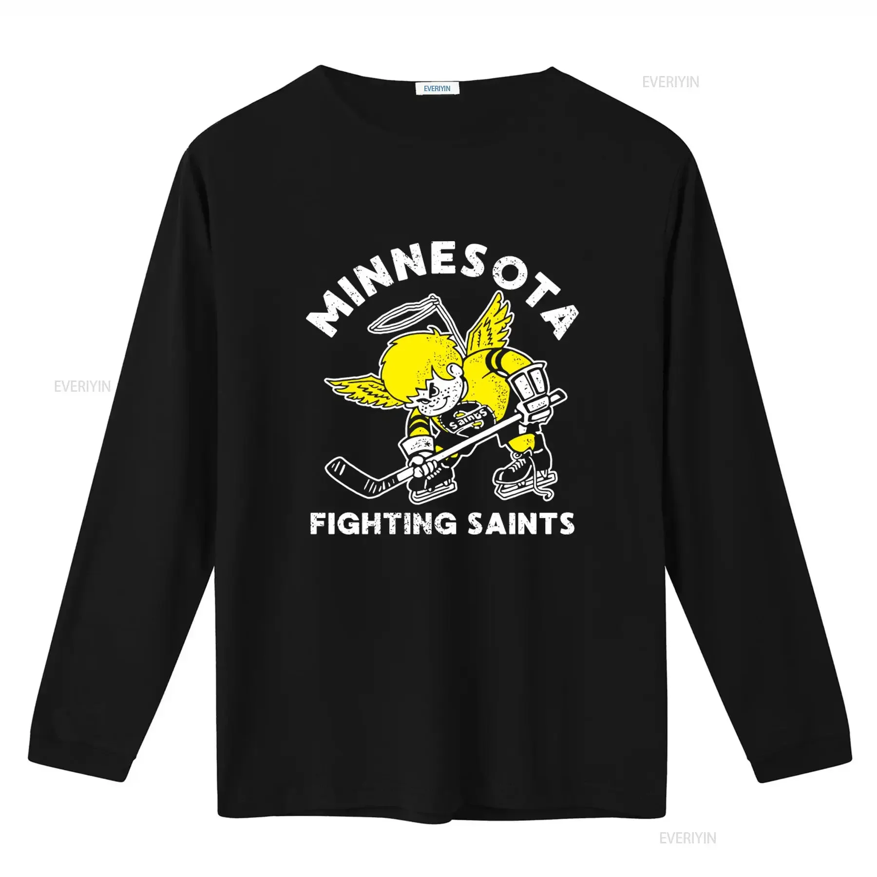Minnesota Fighting Saints Hockey Player Print T shirt Retro Style Comfortable Fabric Perfect for Sports Fans vintage Washed